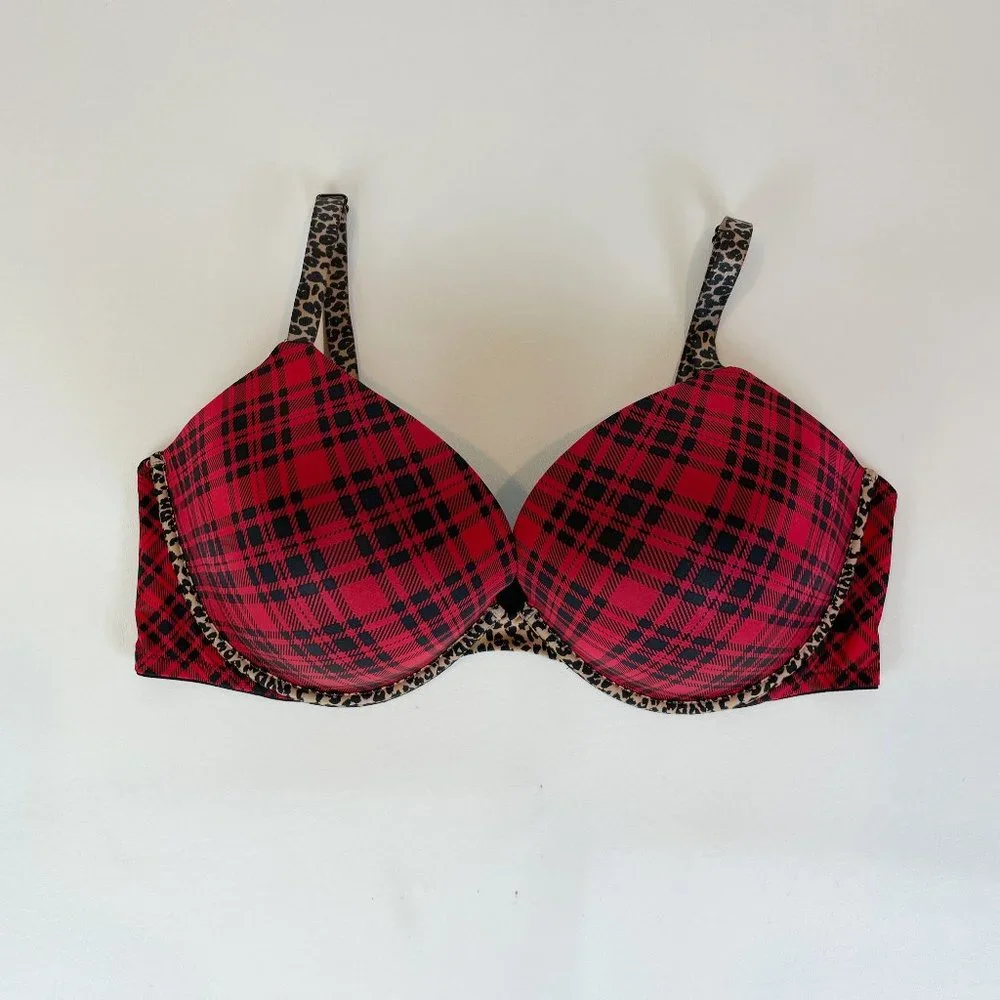 NWOT Victoria's Secret Bra 40D Push-Up Red Black Plaid B1836
